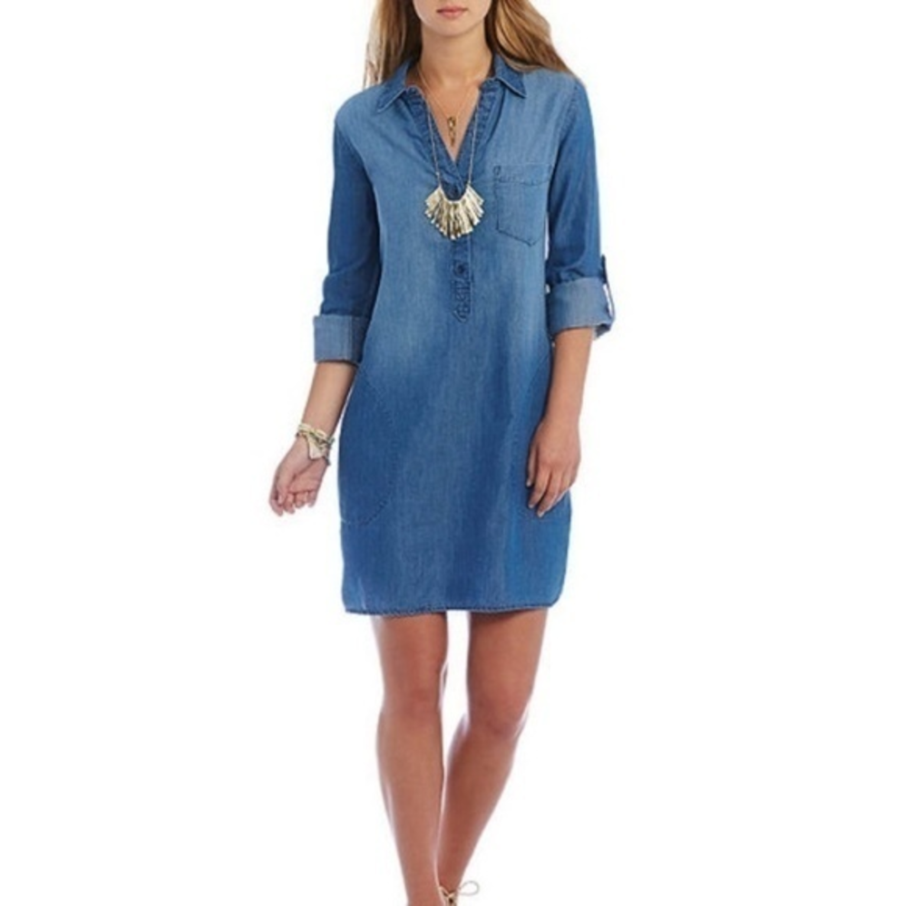 Chelsea and violet chambray roll sleeve dress‎